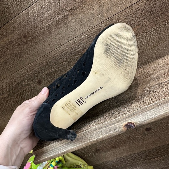 INC International Concepts Black Laser Cut Peep Toe Heels - Size 8M - Picture 6 of 6